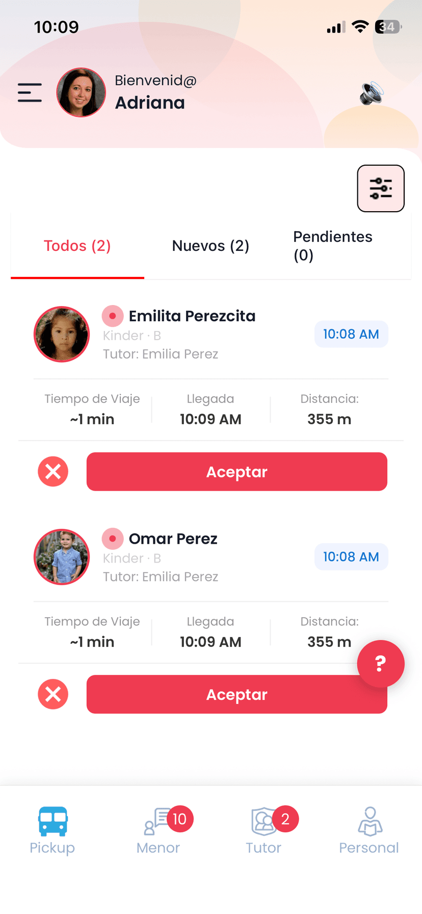 Safe Pick Up — Vista de administrador