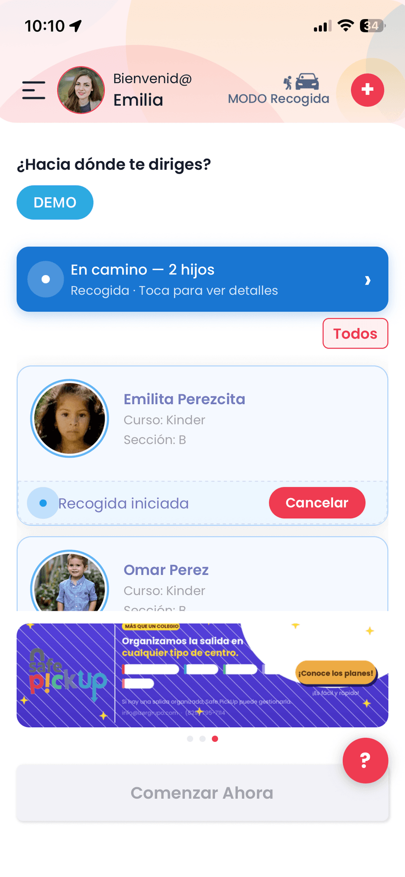 Safe Pick Up — Vista del tutor
